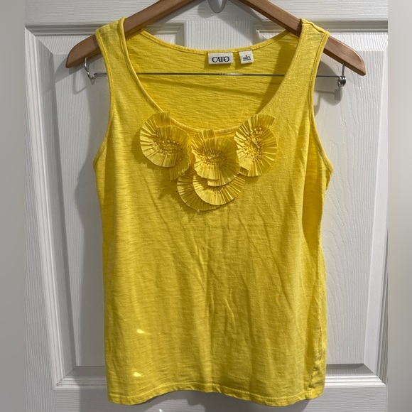 Cato Sunflower Butter Yellow Tank Top with Floral Accents - Picture 1 of 3